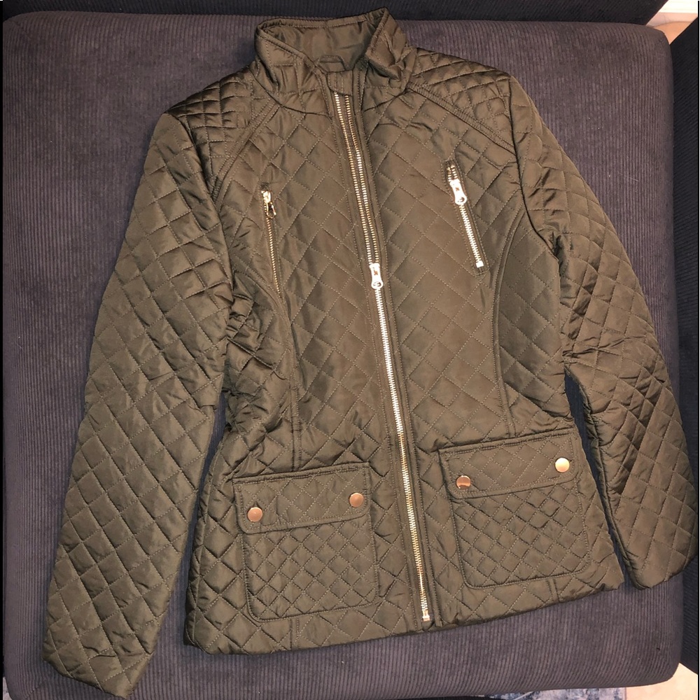 Olive green lightweight nylon kids jacket